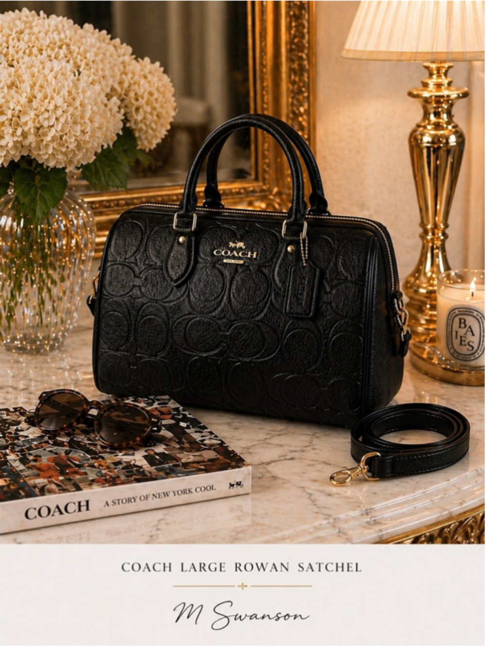 NEW Coach Large Rowan Satchel Black Signature Leather NWT